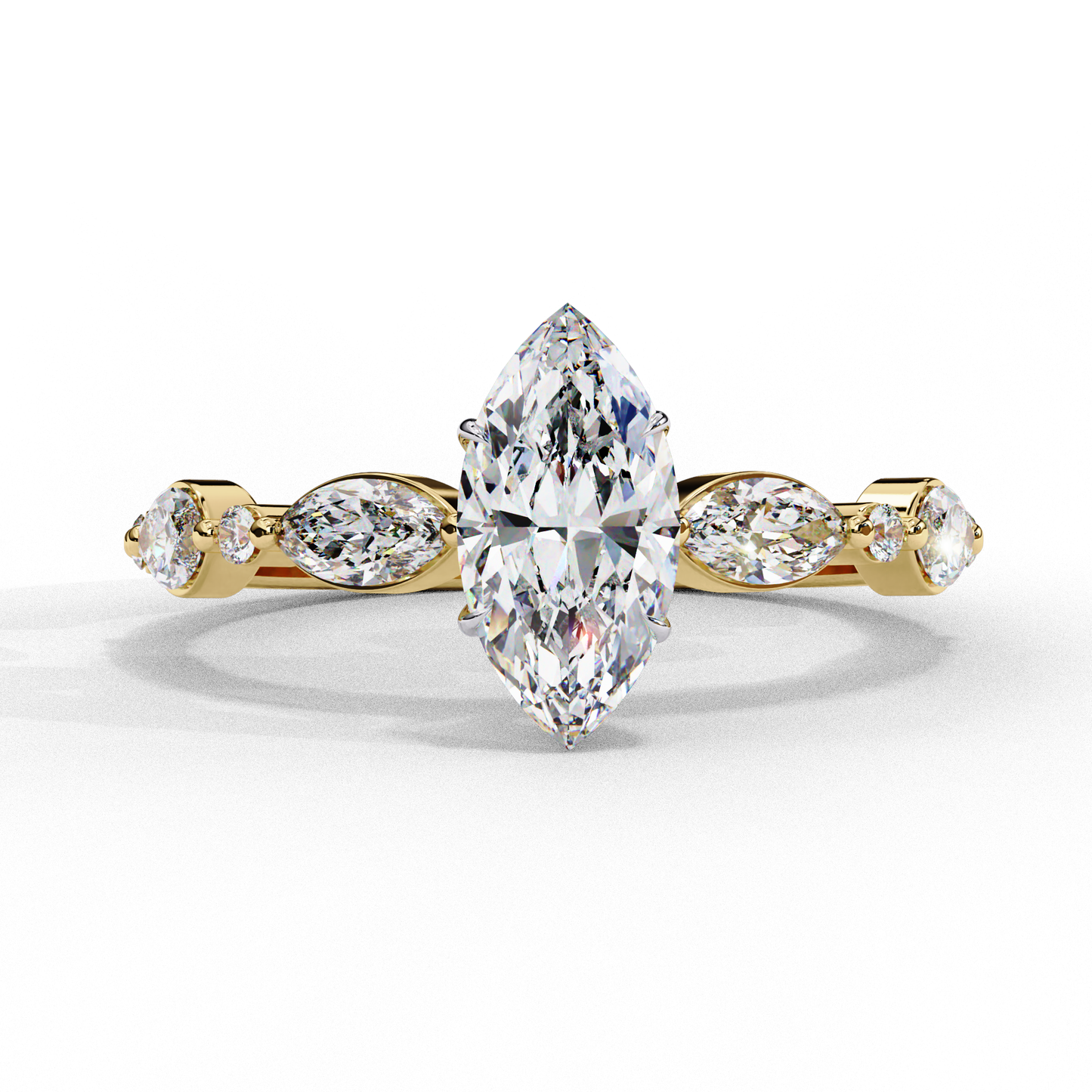 Marquise Cut Lab Grown Diamond Engagement Ring - Yellow Gold Vintage Side Stone Setting | IGI Certified | Sarva Jewels