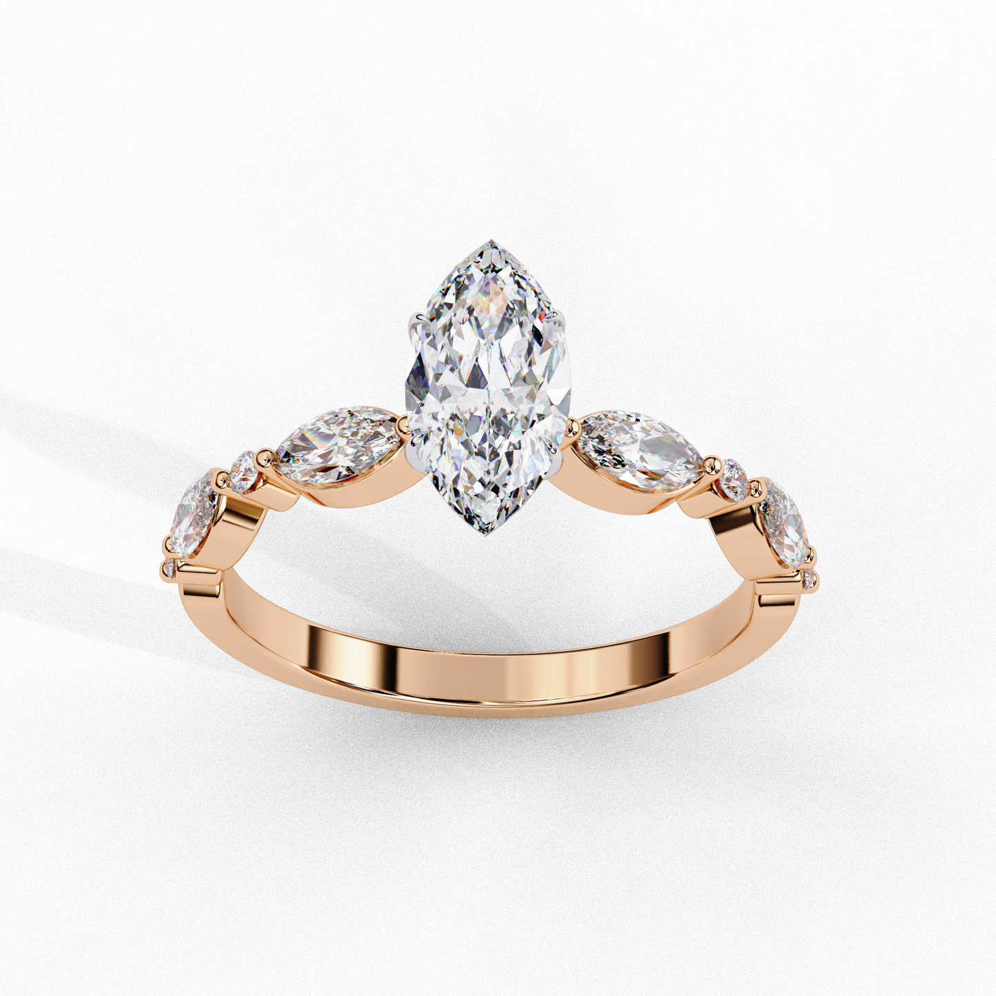 Marquise Cut Lab Grown Diamond Engagement Ring - Yellow Gold Vintage Side Stone Setting | IGI Certified | Sarva Jewels