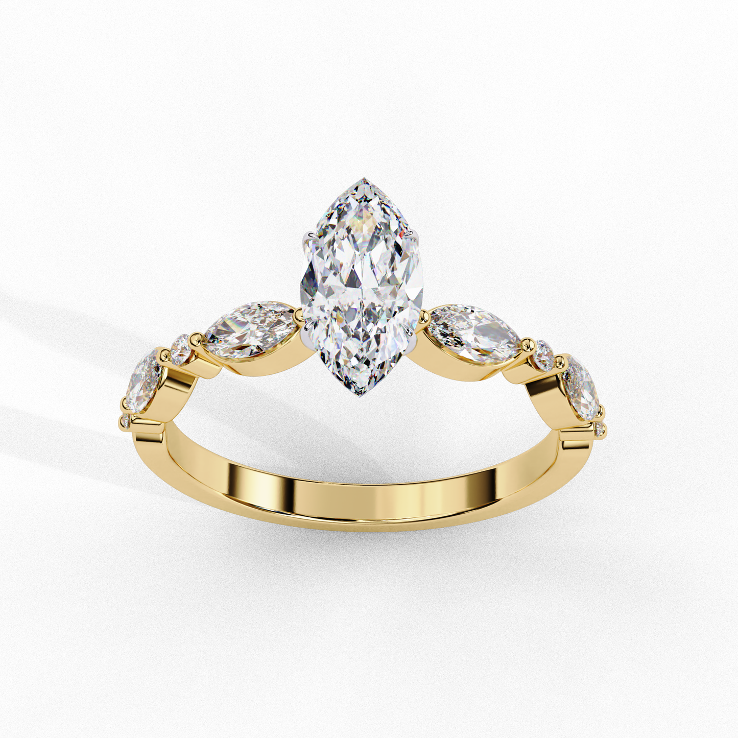 Marquise Cut Lab Grown Diamond Engagement Ring - Yellow Gold Vintage Side Stone Setting | IGI Certified | Sarva Jewels