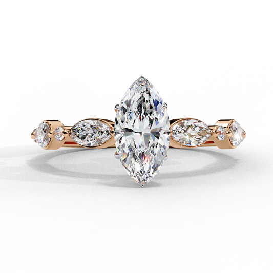 Marquise Cut Lab Grown Diamond Engagement Ring - Yellow Gold Vintage Side Stone Setting | IGI Certified | Sarva Jewels