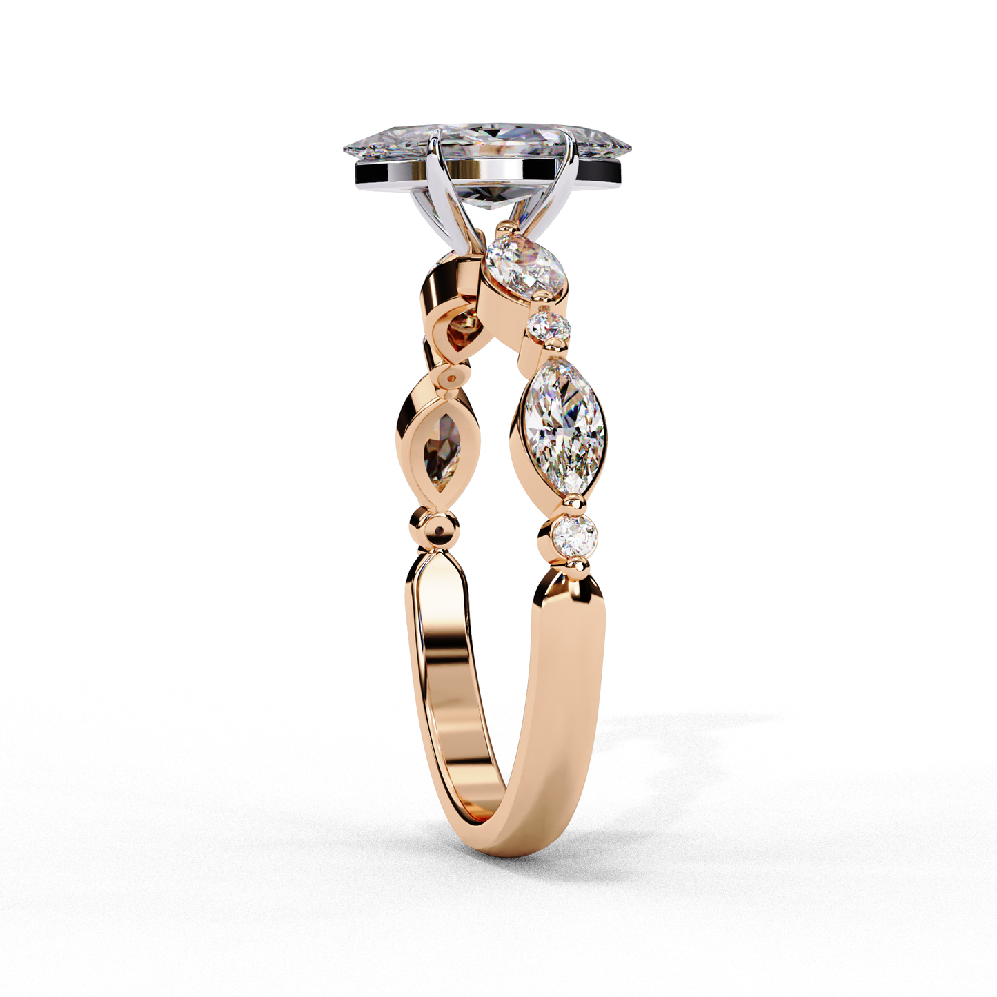 Marquise Cut Lab Grown Diamond Engagement Ring - Yellow Gold Vintage Side Stone Setting | IGI Certified | Sarva Jewels