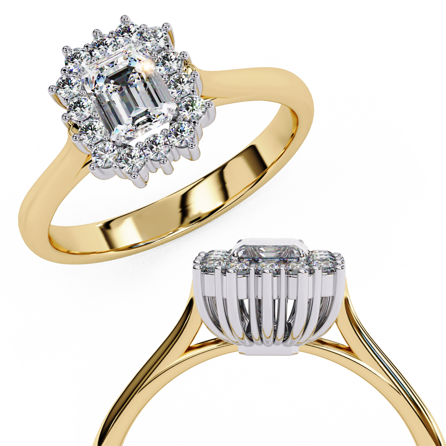 "Emerald Cut Lab Grown Diamond Halo Engagement Ring - Rose Gold & White Gold Setting | IGI Certified | Sarva Jewels"