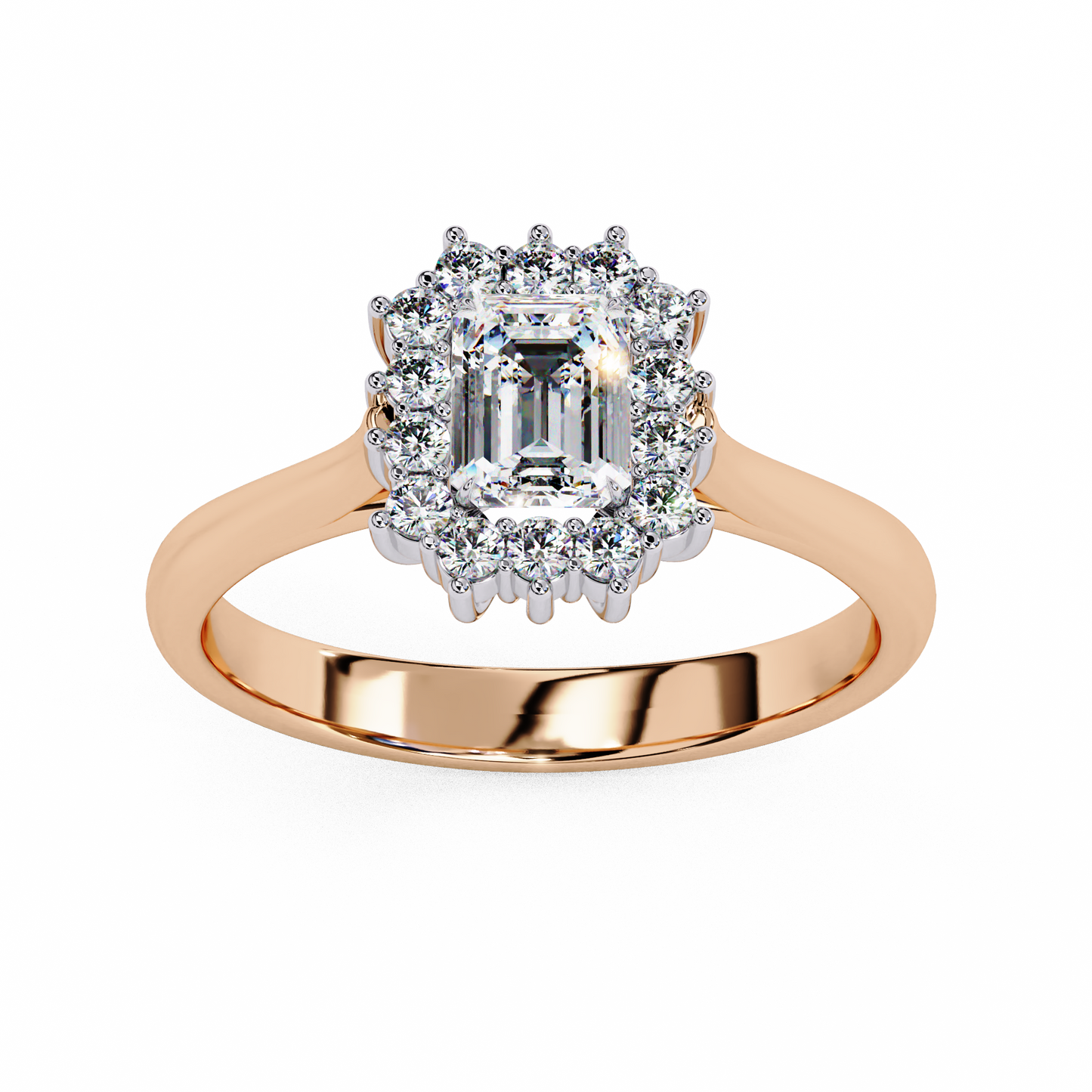 "Emerald Cut Lab Grown Diamond Halo Engagement Ring - Rose Gold & White Gold Setting | IGI Certified | Sarva Jewels"