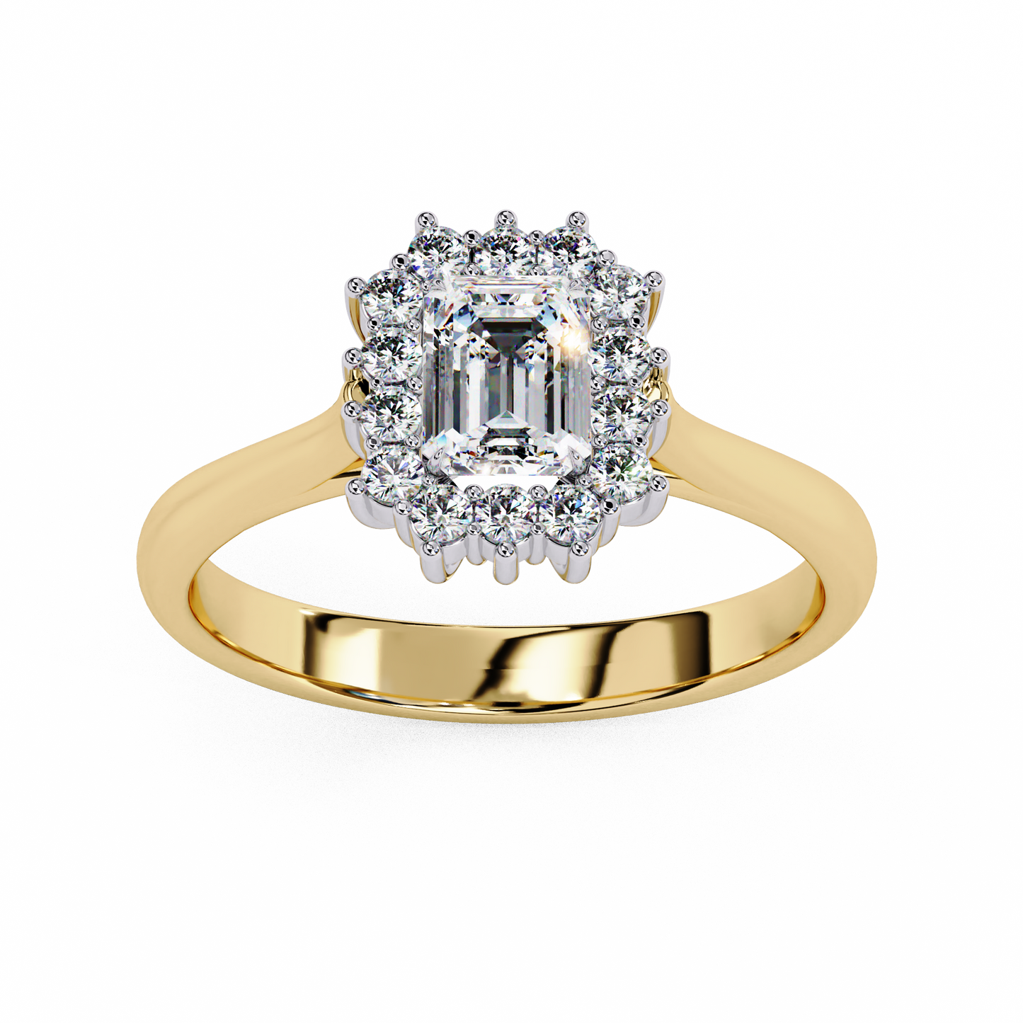 "Emerald Cut Lab Grown Diamond Halo Engagement Ring - Rose Gold & White Gold Setting | IGI Certified | Sarva Jewels"