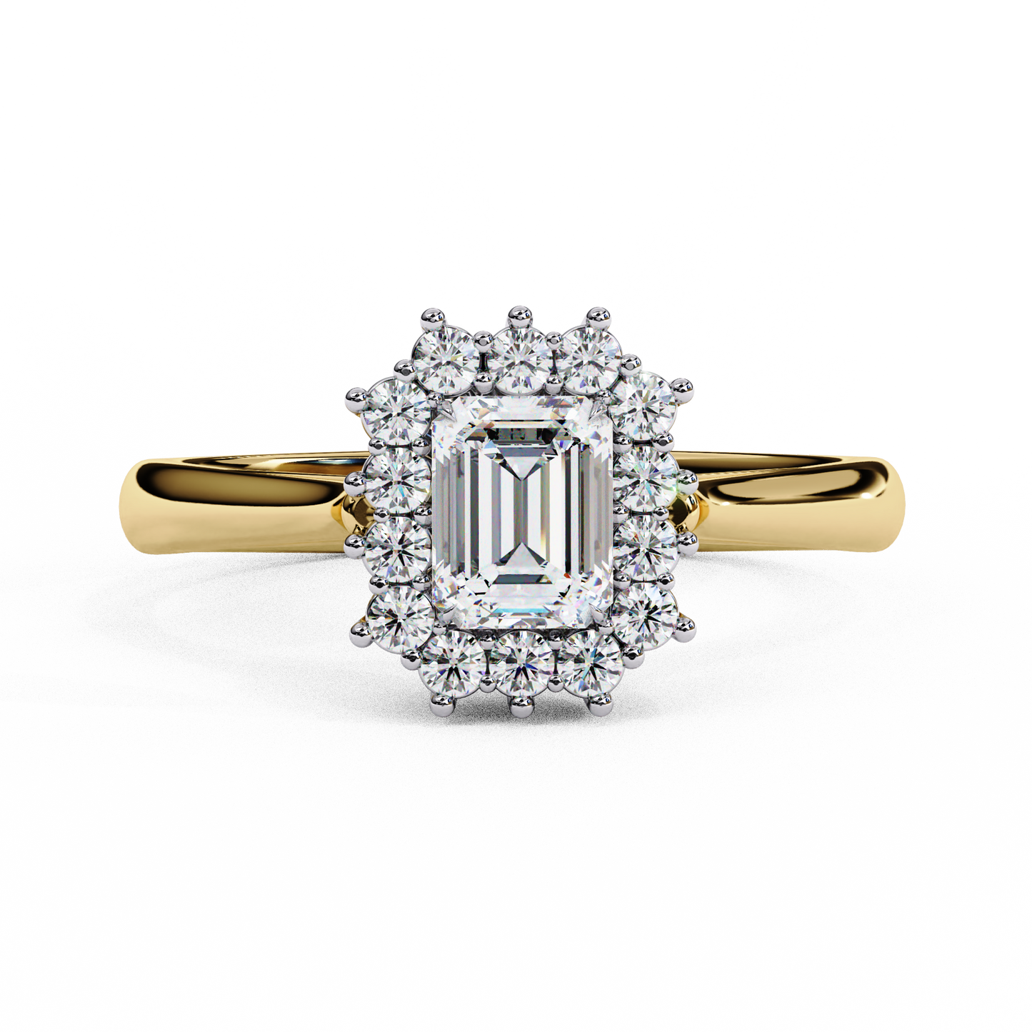 "Emerald Cut Lab Grown Diamond Halo Engagement Ring - Rose Gold & White Gold Setting | IGI Certified | Sarva Jewels"