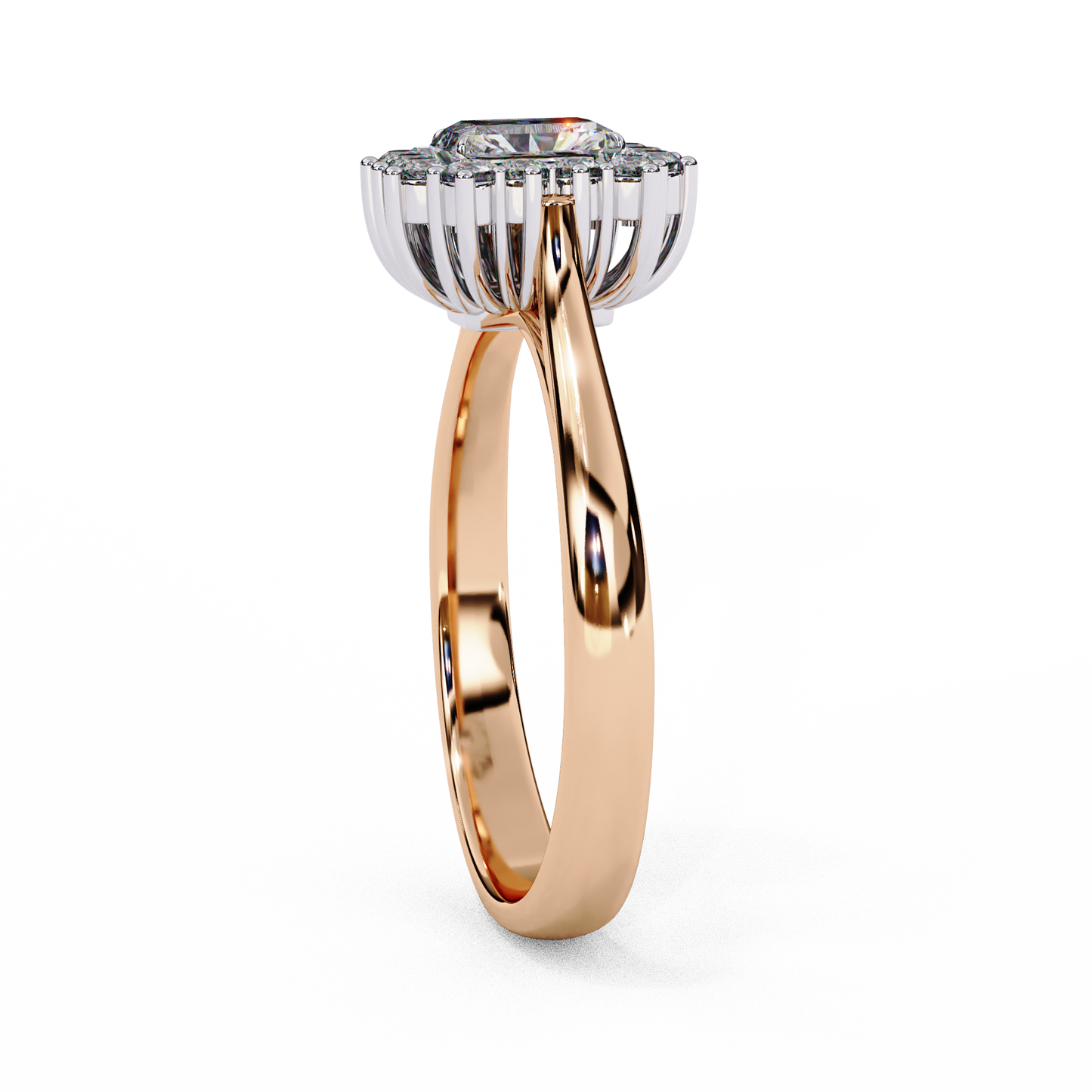 "Emerald Cut Lab Grown Diamond Halo Engagement Ring - Rose Gold & White Gold Setting | IGI Certified | Sarva Jewels"
