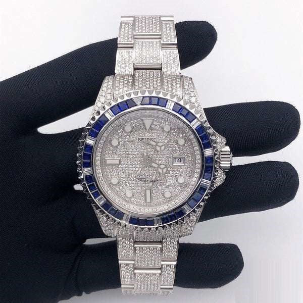 Self Winding Full Iced Out Men Wrist Watch, Stainless Steel Full Ice Out Watch