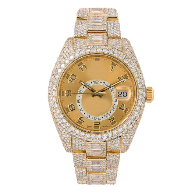 Round & Baguette VVS Diamond Iced Out Men Watch, 41mm Dial Rose Gold Plated Stainless Steel Men Watch