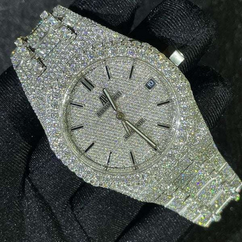 Full Iced Out VVS Diamond Men Watch, Stainless Steel White Gold 42mm Men Watch