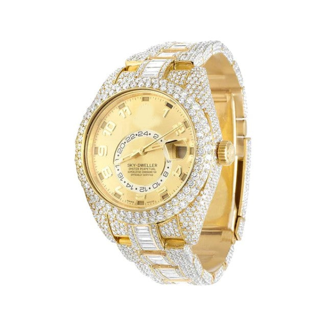 Rolex Sky Dweller Baguette & Round VVS Diamond Men Watch Yellow & White Gold 2 Tone Plated Stainless Steel Men Watch