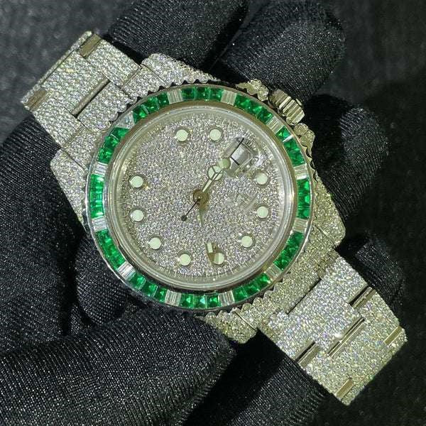 Rolex GMT Master Baguette And Round VVS Diamond Watch, Self Winding Full Iced Out