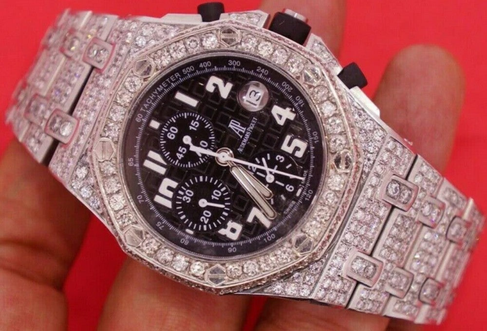 Full Iced Out VVS Diamond Men Watch, Stainless Steel White Gold Plated All Chronograph Working 42mm Men Watch