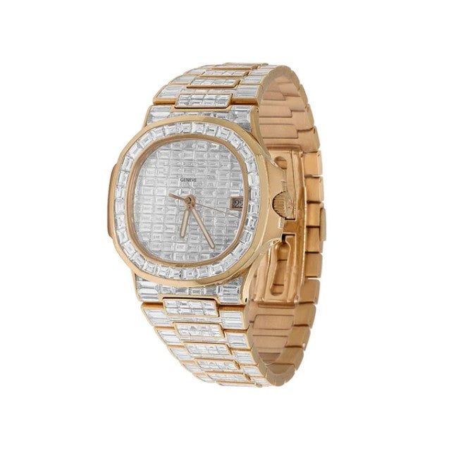 Patek Philippe Baguette VVS Diamond Men Automatic Watch, Rose Gold Plated Men Watch