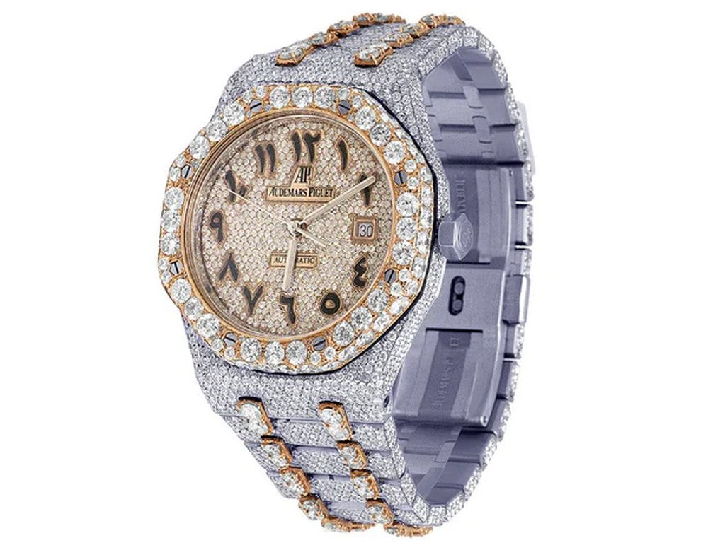 Full Iced Out VVS Diamond Men Watch, Stainless Steel Arabic 42mm Men Watch