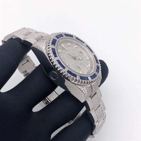 Self Winding Full Iced Out Men Wrist Watch, Stainless Steel Full Ice Out Watch