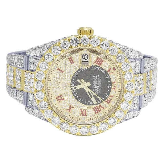 Sky Dweller Round VVS Diamond Men Watch Yellow & White Gold 2 Tone Plated Stainless Steel Men Watch