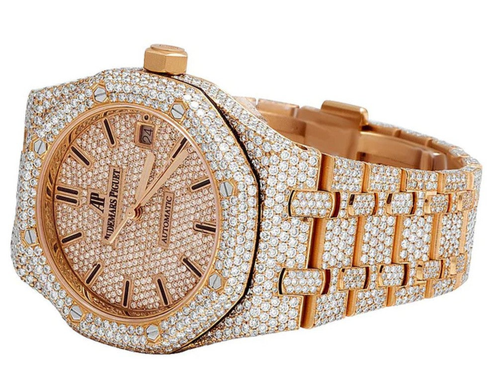 Full Iced Out VVS Diamond Men Watch, Stainless Steel Rose Gold 42mm Men Watch