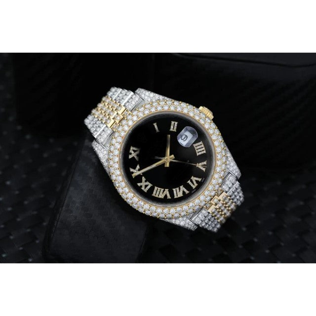 Gold Plated Stainless Steel Men Watch For Gift, Fully Iced Out Birthday Gift Watch For Him