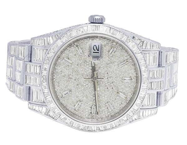 White Gold Plated Stainless Steel Men Watch For Gift, Fully Iced Out Birthday Gift Watch For Him