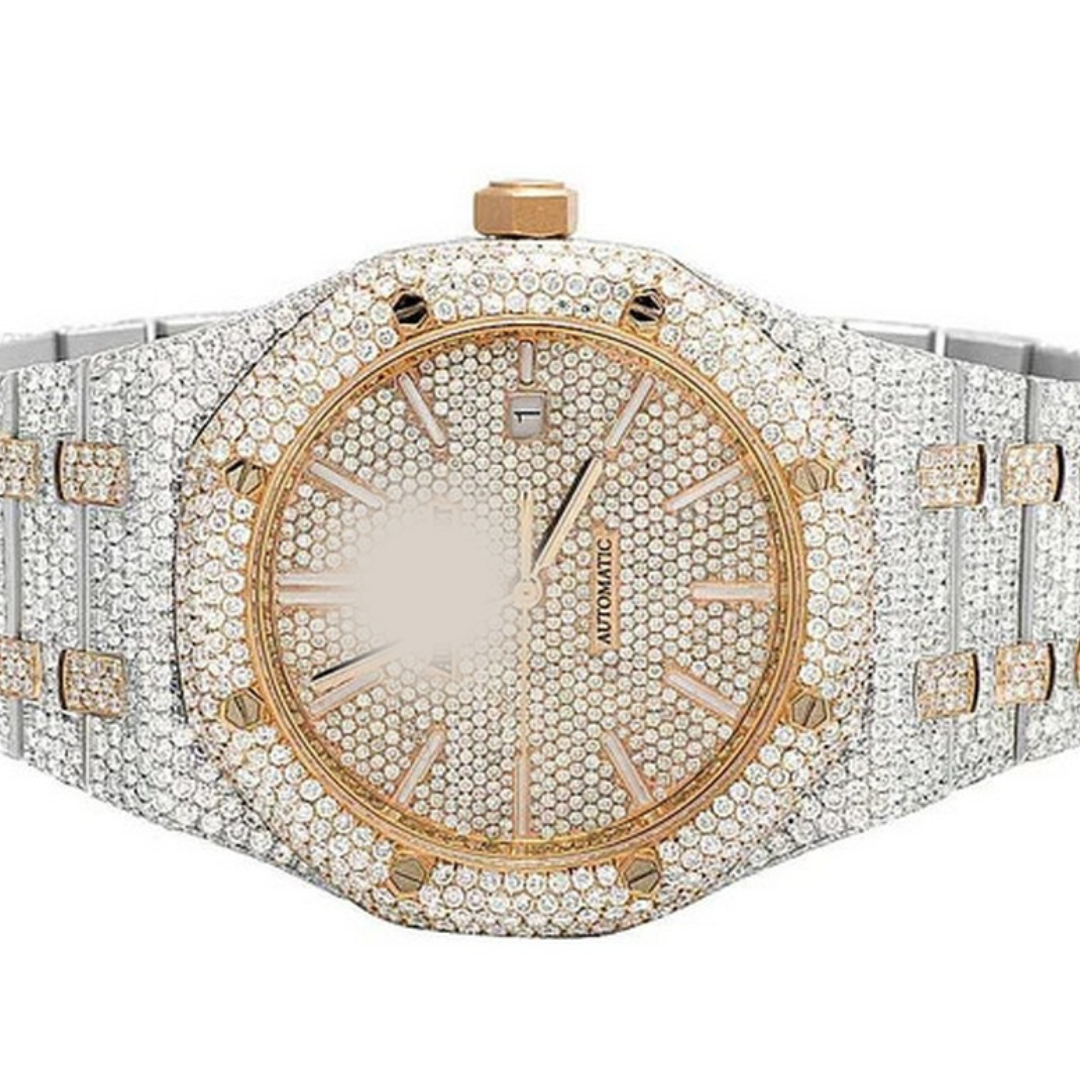 Full Iced Out VVS Diamond Men Watch, Stainless Steel 2 Tone Gold Plated 42mm Men Watch