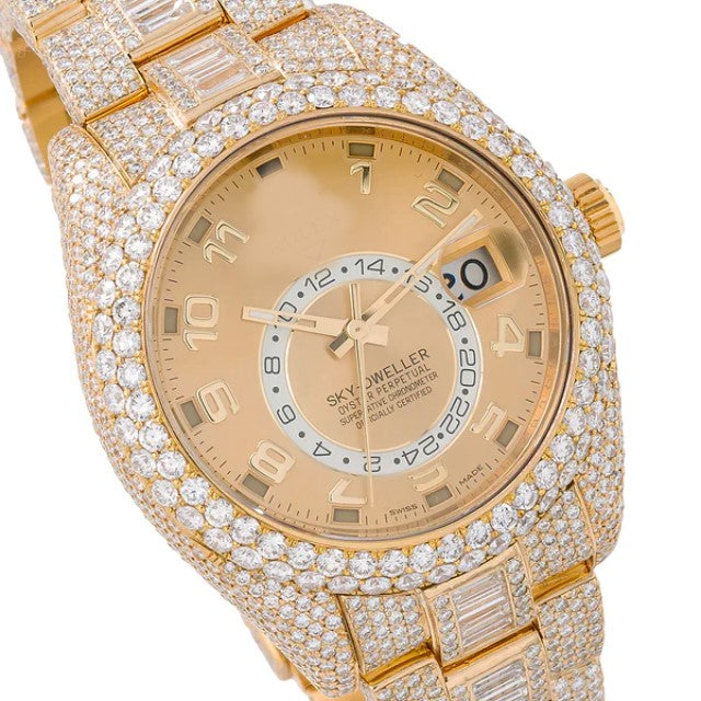 Round & Baguette VVS Diamond Iced Out Men Watch, 41mm Dial Rose Gold Plated Stainless Steel Men Watch