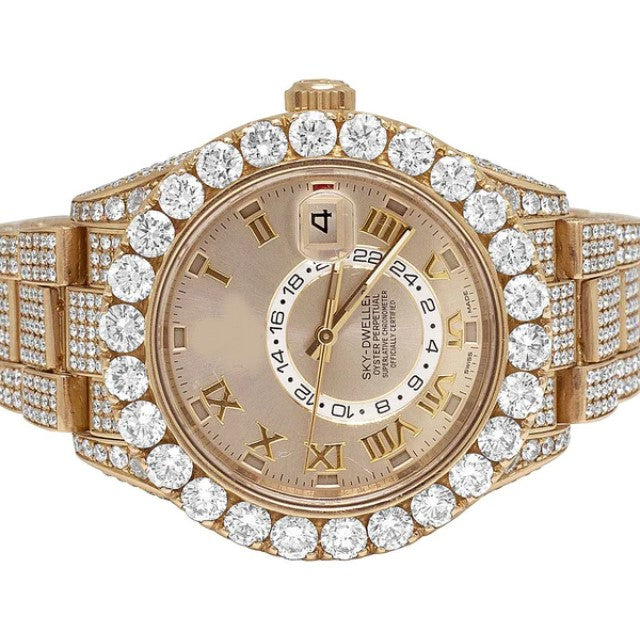 Round VVS Diamond Rose Gold Plated Stainless Steel Men Rolex Sky Dweller Round VVS Diamond Men Watch