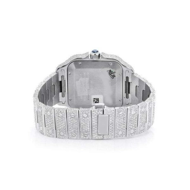 Cartier Santos VVS Diamond Men Watch, Stainless Steel White Gold Plated Men Watch