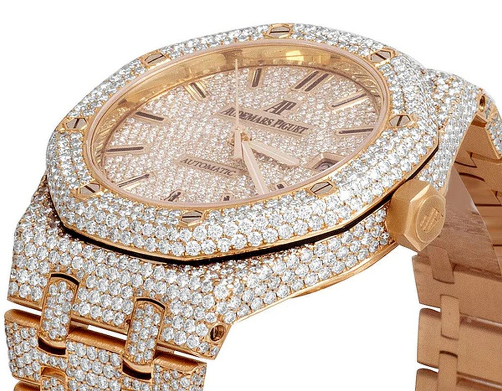 Full Iced Out VVS Diamond Men Watch, Stainless Steel Rose Gold 42mm Men Watch