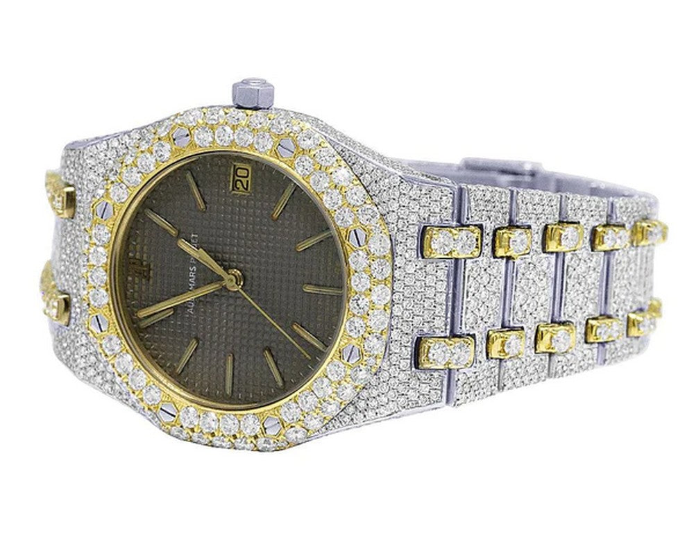 Full Iced Out VVS Diamond Men Watch, Stainless Steel 2 Tone Gold Plated 42mm Men Watch