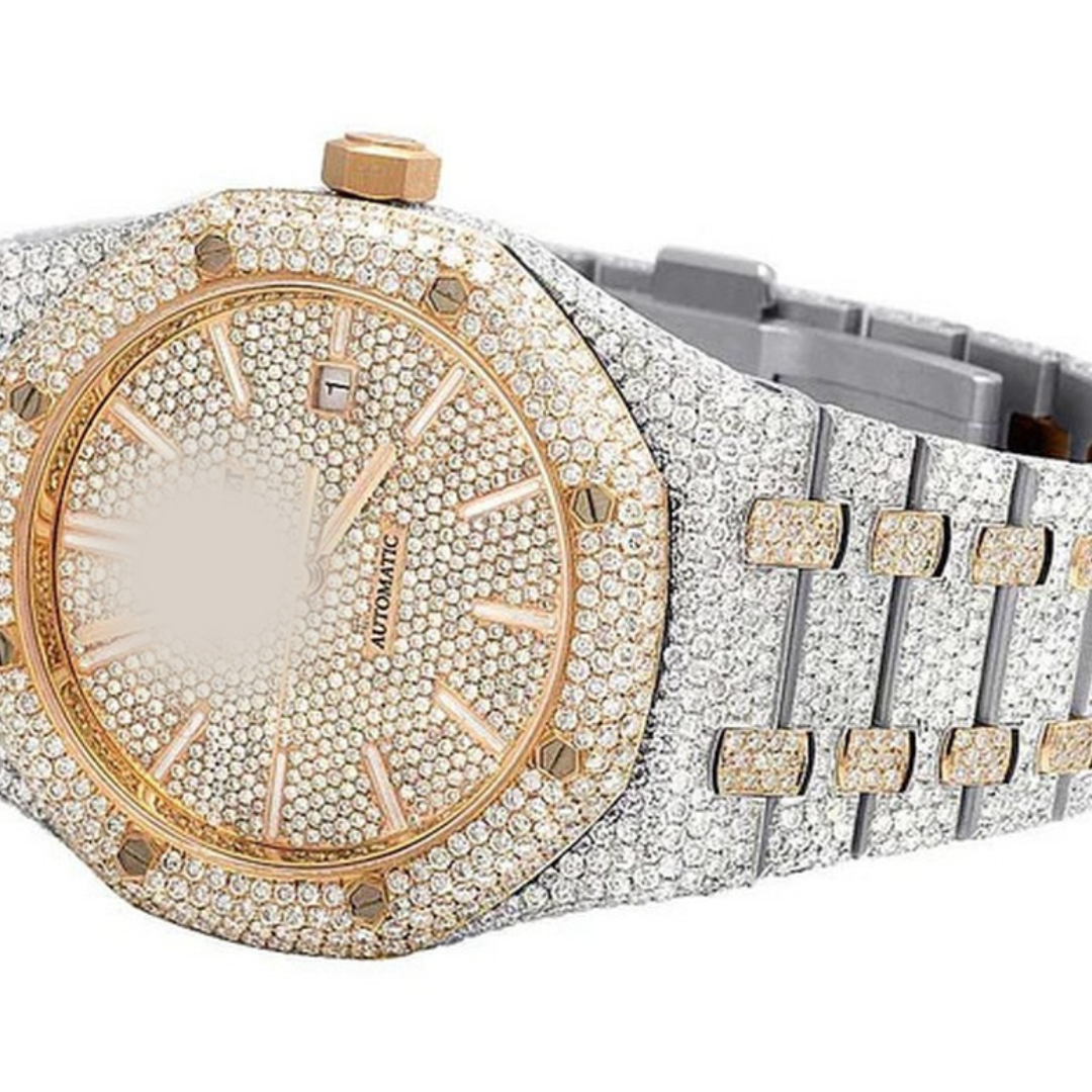 Full Iced Out VVS Diamond Men Watch, Stainless Steel 2 Tone Gold Plated 42mm Men Watch