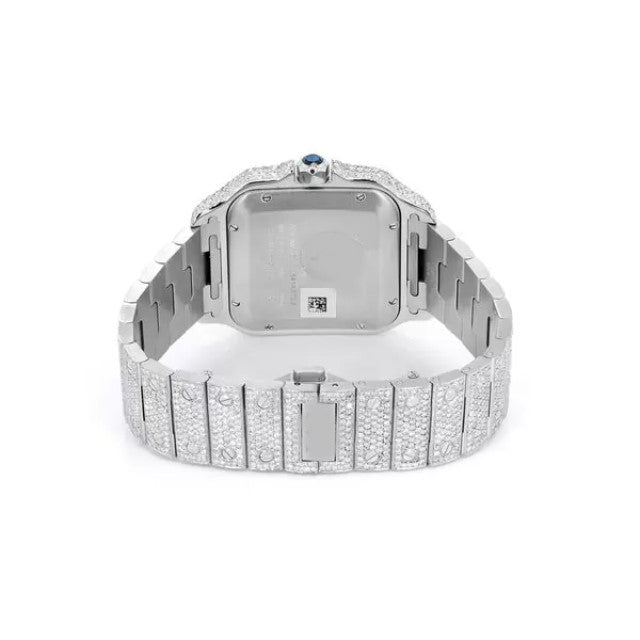 Cartier Santos VVS Diamond Men Watch, Stainless Steel White Gold Plated Men Watch