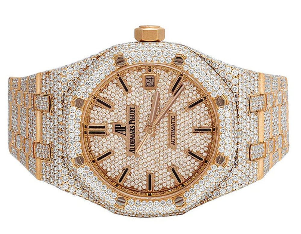 Full Iced Out VVS Diamond Men Watch, Stainless Steel Rose Gold 42mm Men Watch