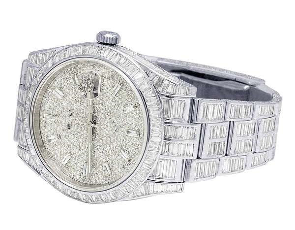 White Gold Plated Stainless Steel Men Watch For Gift, Fully Iced Out Birthday Gift Watch For Him