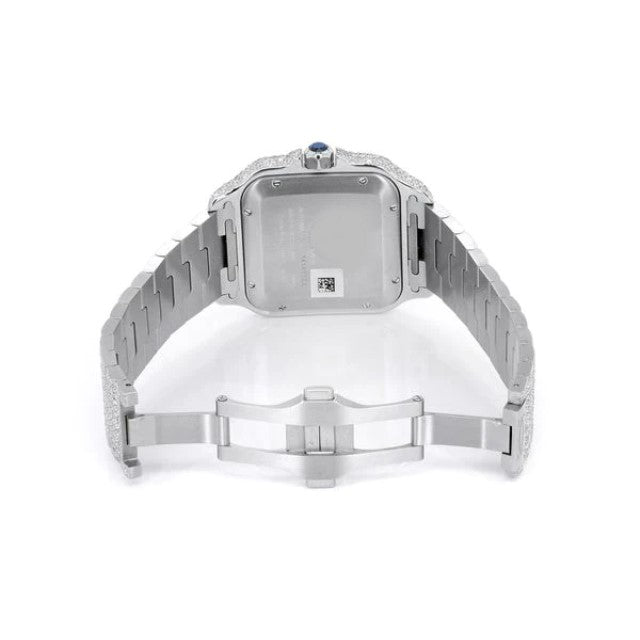 Cartier Santos VVS Diamond Men Watch, Stainless Steel White Gold Plated Men Watch