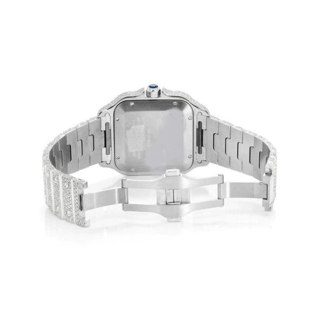 Cartier Santos VVS Diamond Men Watch, Stainless Steel White Gold Plated Men Watch