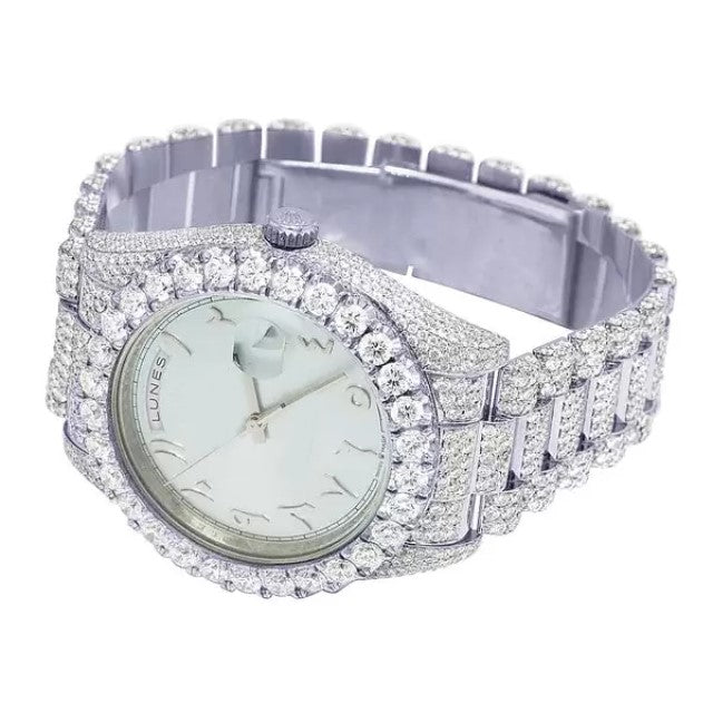 Rolex Jubilee Datejust Round VVS Diamond Men Watch, Aqua 36mm Dial White Gold Plated Stainless Steel Men Watch