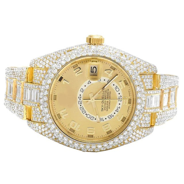 Rolex Sky Dweller Baguette & Round VVS Diamond Men Watch Yellow & White Gold 2 Tone Plated Stainless Steel Men Watch