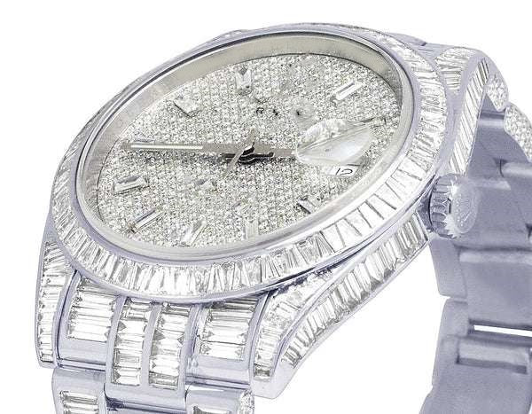 White Gold Plated Stainless Steel Men Watch For Gift, Fully Iced Out Birthday Gift Watch For Him