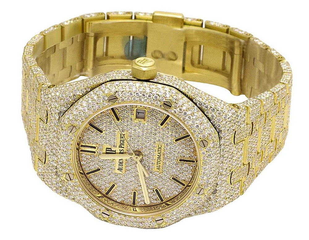 Full Iced Out VVS Diamond Men Watch, Stainless Steel Yellow Gold Plated 42mm Men Watch