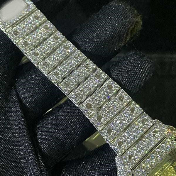 Cartier Santos VVS Diamond Iced Out Men Watch, Stainless Steel 2 Tone Gold Plated Men Watch For Birthday Gift