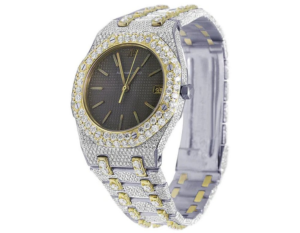 Full Iced Out VVS Diamond Men Watch, Stainless Steel 2 Tone Gold Plated 42mm Men Watch