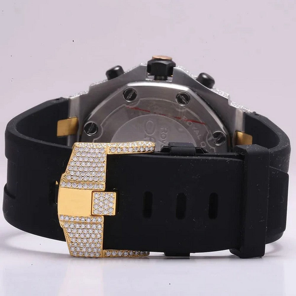 Full Iced Out VVS Diamond Men Watch, Black Silicon Band All Chronology Working 42mm Men Watch