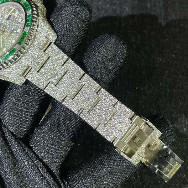 Rolex GMT Master Baguette And Round VVS Diamond Watch, Self Winding Full Iced Out