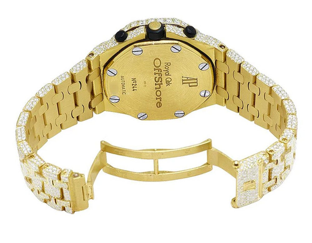 Full Iced Out VVS Diamond Men Watch, Stainless Steel Yellow Gold Plated All Chronograph Working 42mm Men Watch