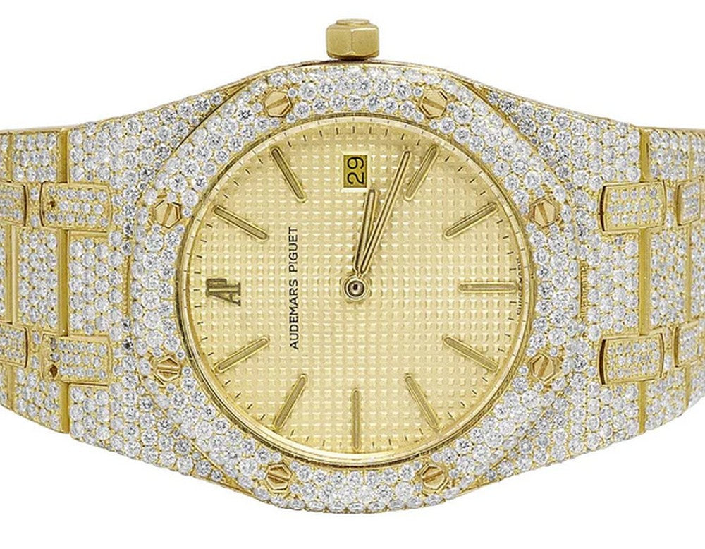 Full Iced Out VVS Diamond Men Watch, Stainless Steel Yellow Gold Plated 42mm Men Watch