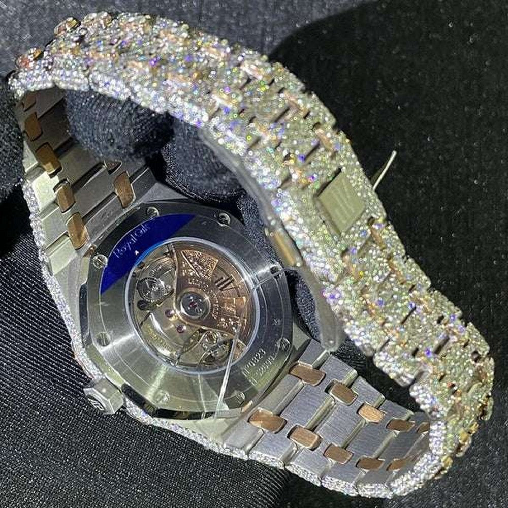 Full Iced Out VVS Diamond Men Watch, Stainless Steel White & Rose Gold 42mm Men Watch