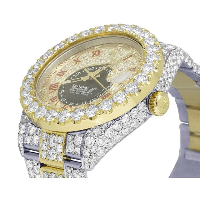 Sky Dweller Round VVS Diamond Men Watch Yellow & White Gold 2 Tone Plated Stainless Steel Men Watch