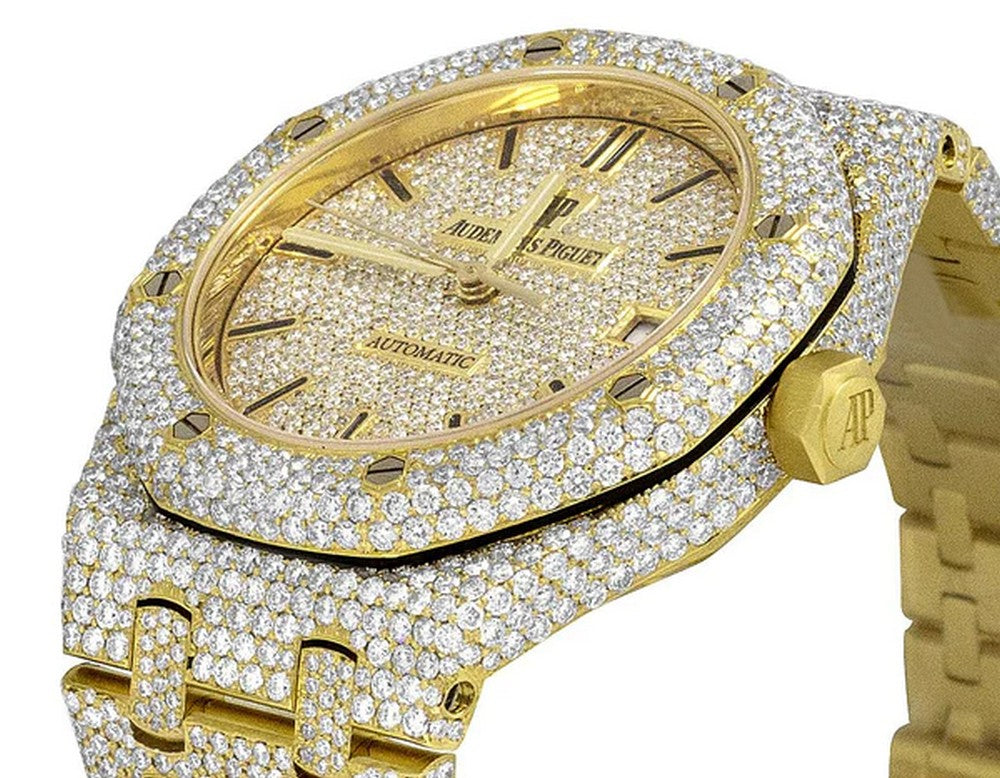 Full Iced Out VVS Diamond Men Watch, Stainless Steel Yellow Gold Plated 42mm Men Watch