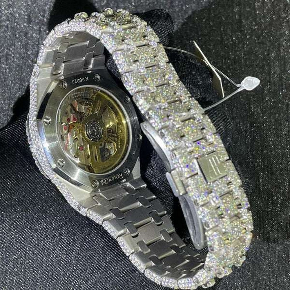 Full Iced Out VVS Diamond Men Watch, Stainless Steel White Gold 42mm Men Watch