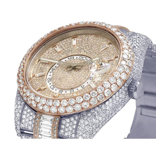 Rolex Sky Dweller Baguette & Round VVS Diamond Men Watch,White & Rose Gold 2 Tone Plated Stainless Steel Men Watch